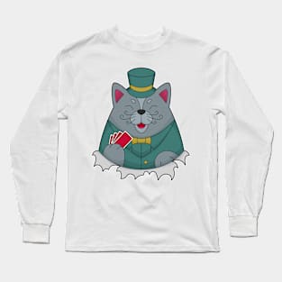 Cat at Poker with Poker cards Long Sleeve T-Shirt